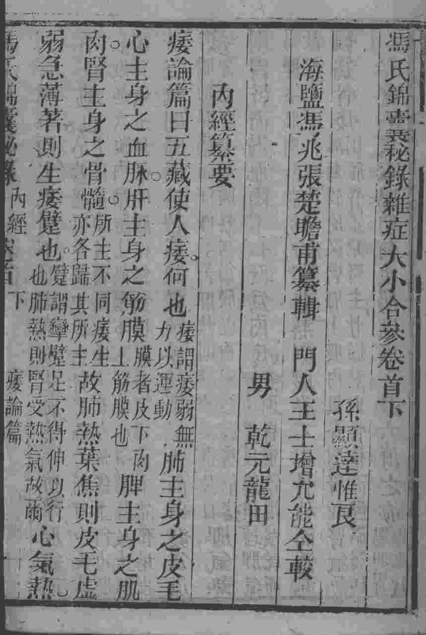 冯氏锦囊秘录八种  杂病大小合参  卷首  下
